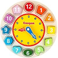 Coogam Reloj de Aprendizaje Wood Shapes - Tiempo de enseñanza Bloques de números Apilador Clasificador Montessori Puzzle…